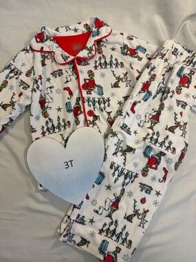 The Grinch - Kids 3T Holiday Kids Pajama Set - White with Red and Green